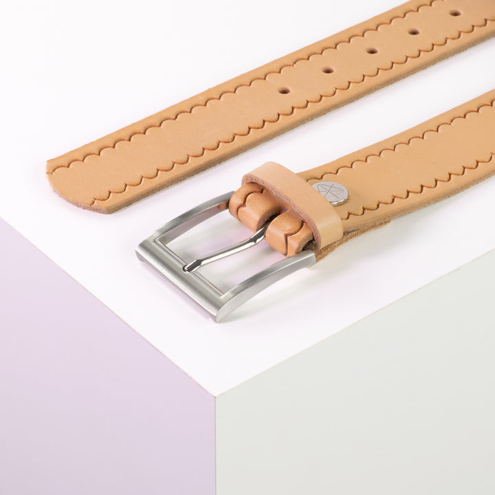 Ledergürtel 4cm mit Schnalle Milano natur kleine Welle