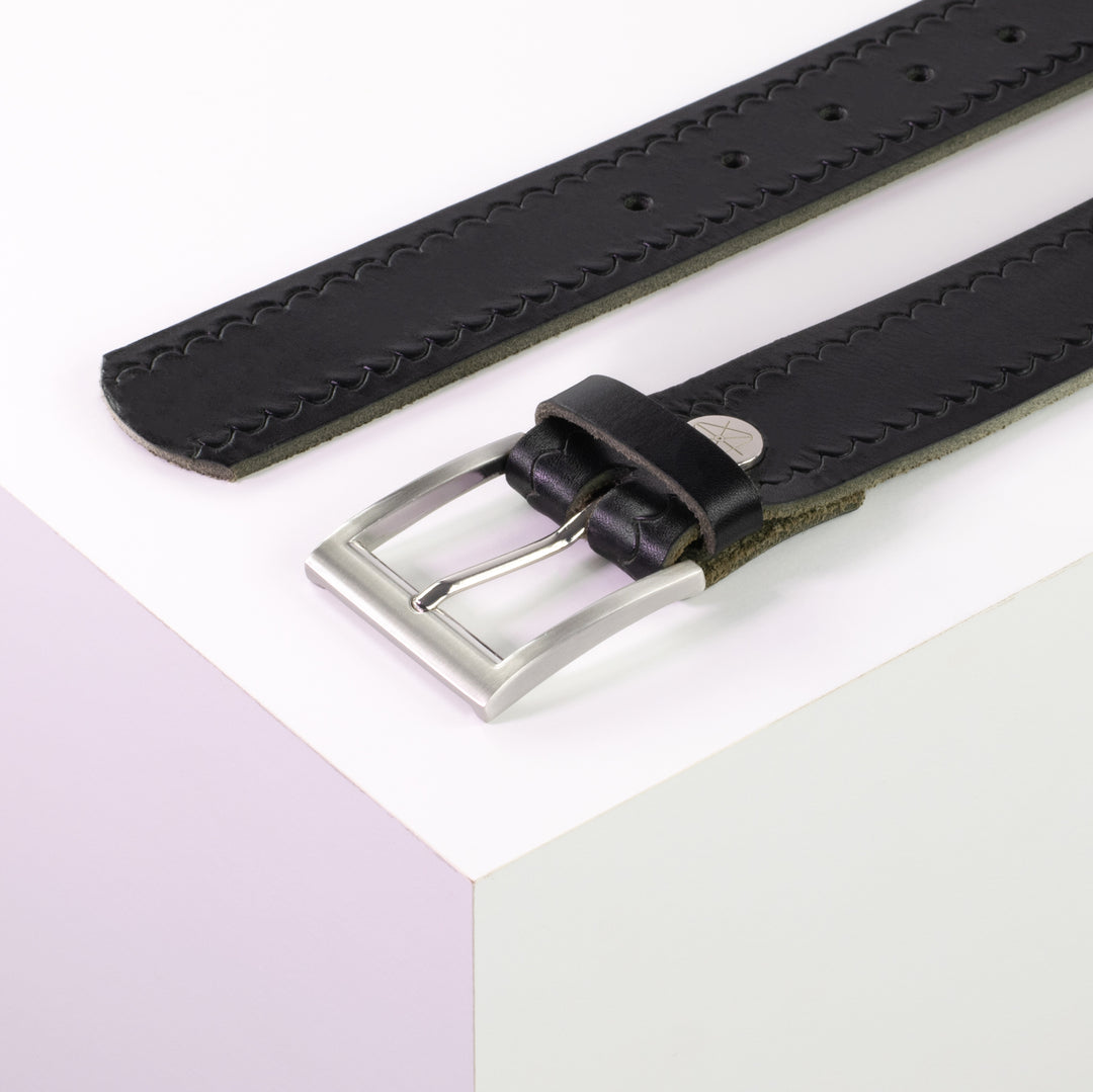 Ledergürtel 4cm mit Schnalle Milano schwarz kleine Welle