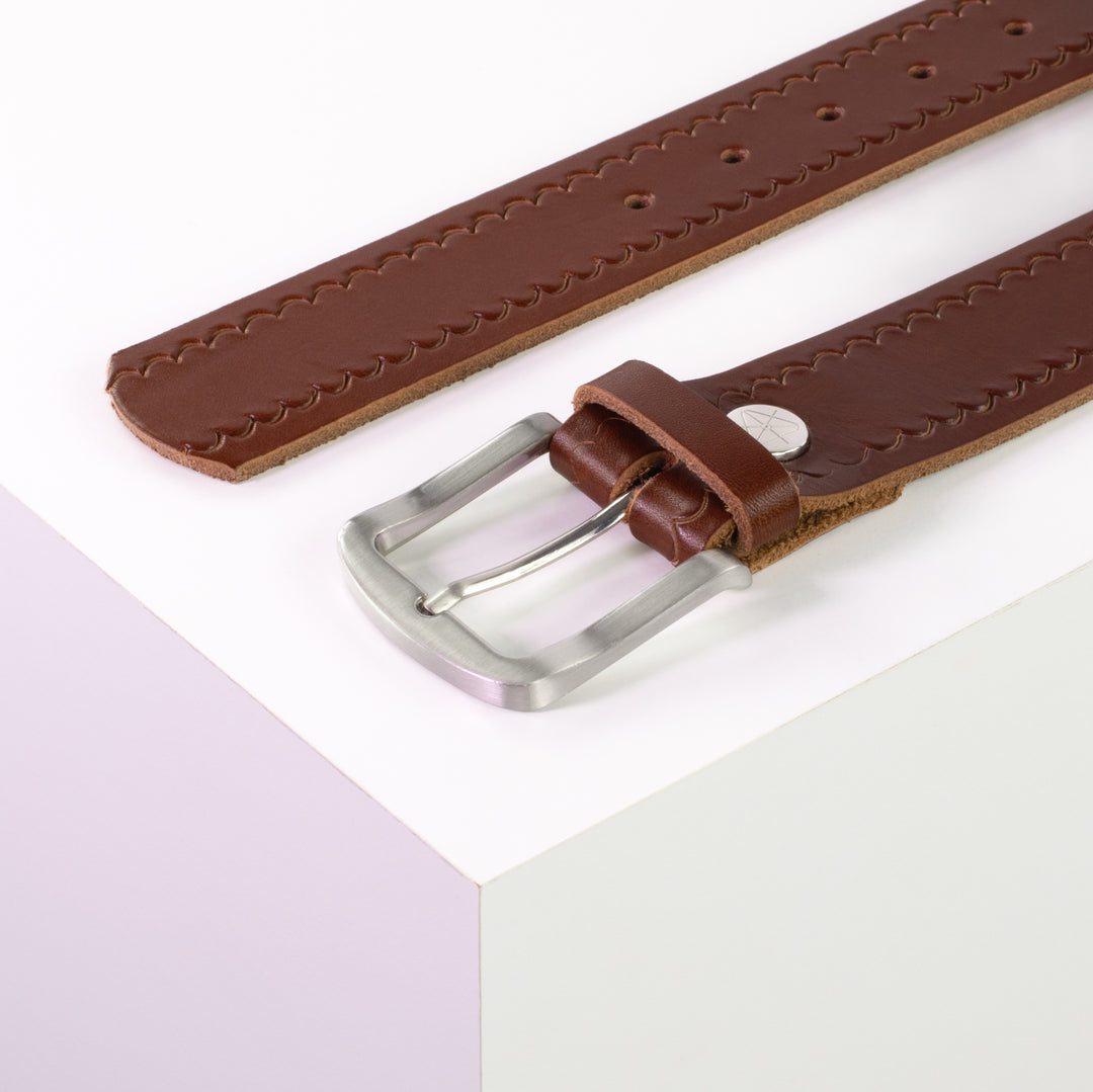 Ledergürtel 4cm mit Schnalle Tokyo cognac kleine Welle