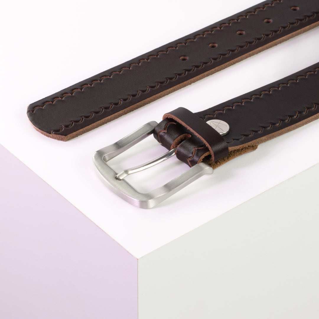 Ledergürtel 4cm mit Schnalle Tokyo dunkelbraun kleine Welle