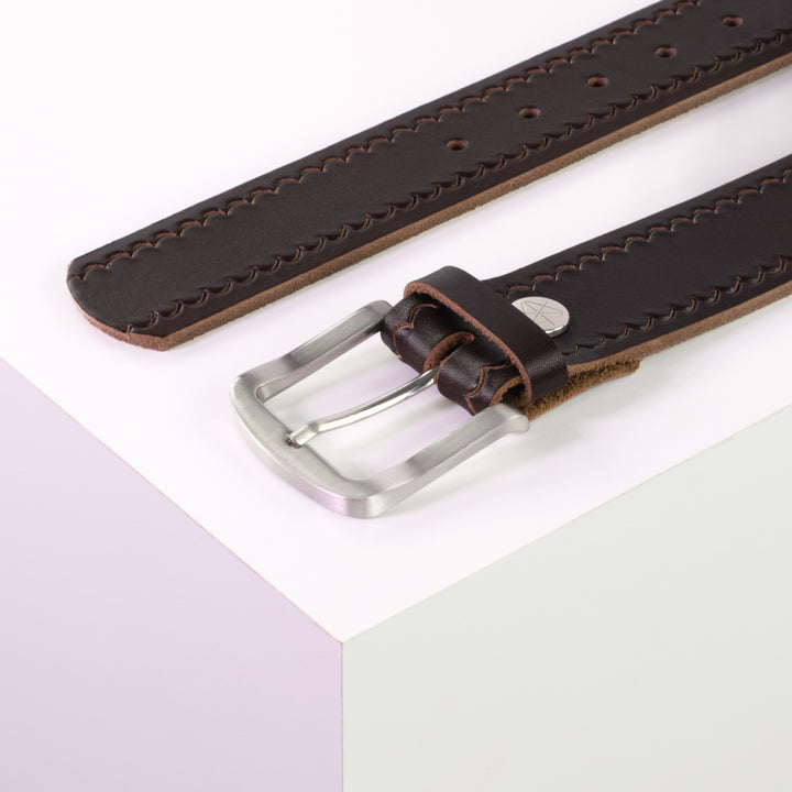 Ledergürtel 4cm mit Schnalle Tokyo dunkelbraun kleine Welle