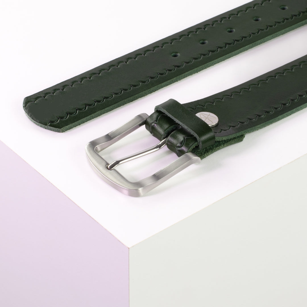 Ledergürtel 4cm mit Schnalle Tokyo grün kleine Welle