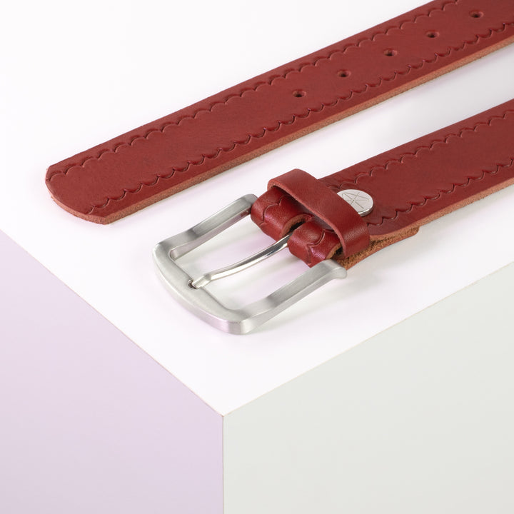 Ledergürtel 4cm mit Schnalle Tokyo rot kleine Welle