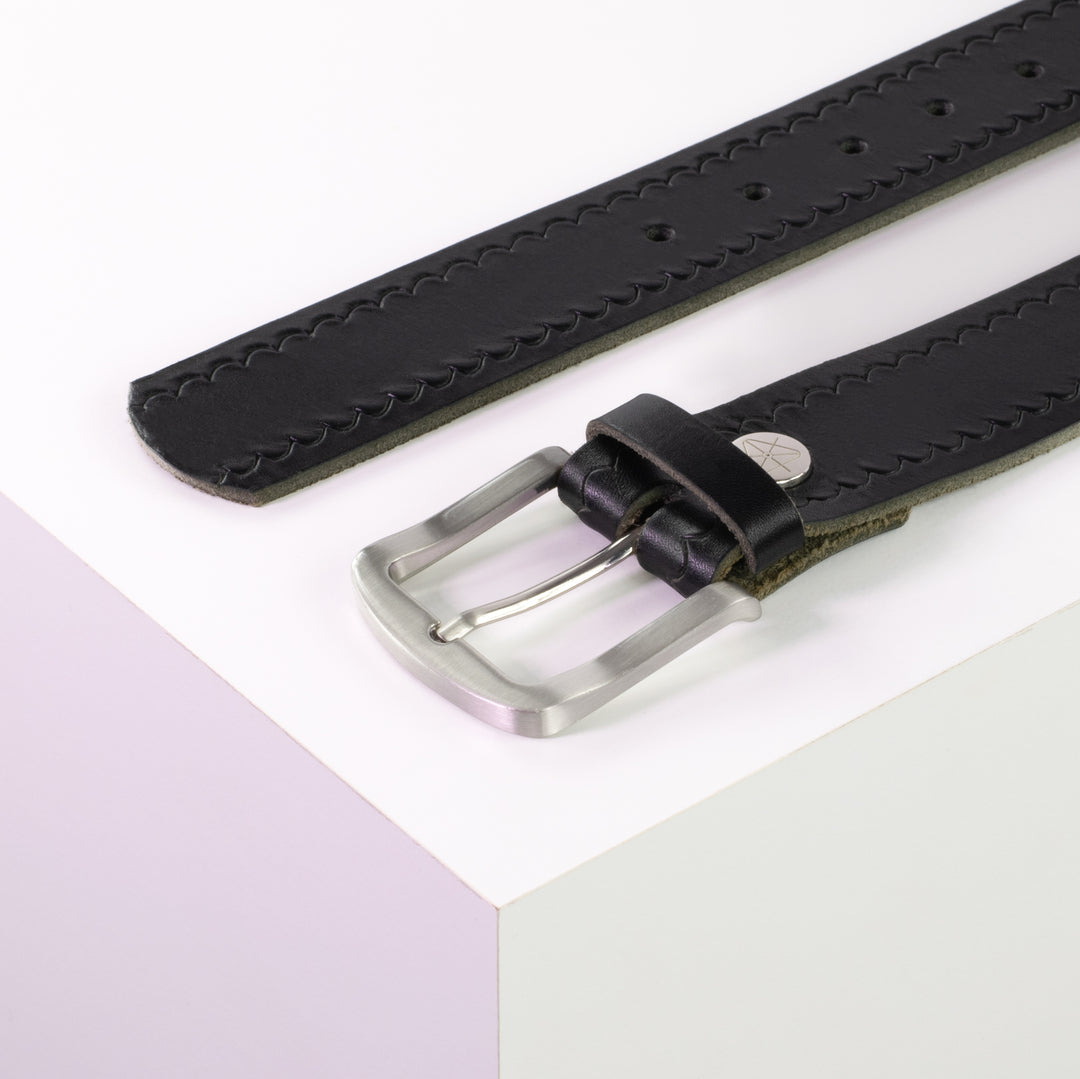 Ledergürtel 4cm mit Schnalle Tokyo schwarz kleine Welle