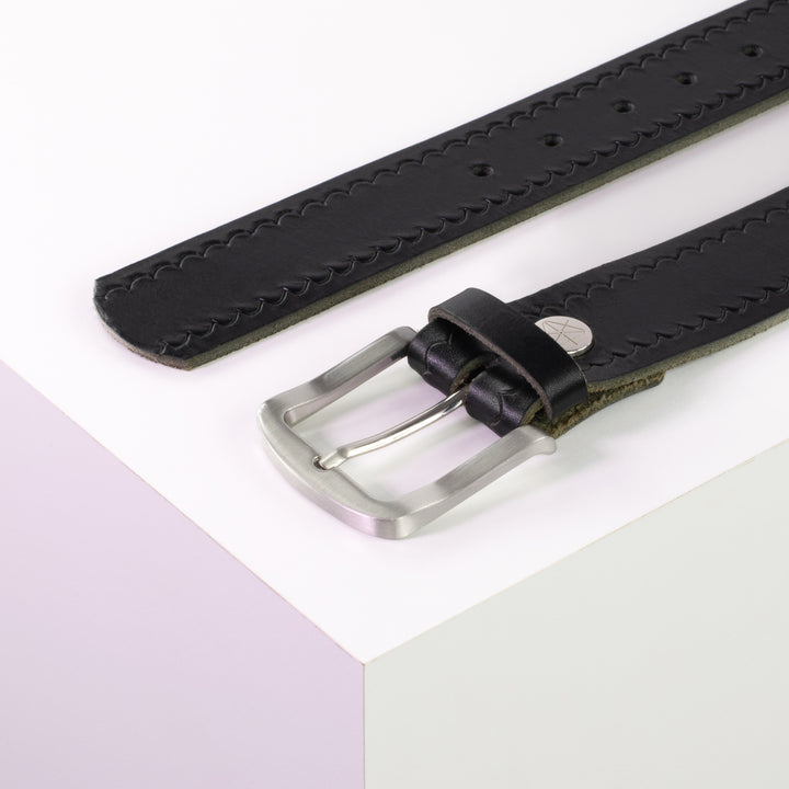 Ledergürtel 4cm mit Schnalle Tokyo schwarz kleine Welle