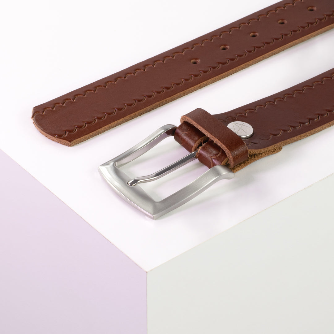 Ledergürtel 4cm mit Schnalle Bangkok cognac kleine Welle