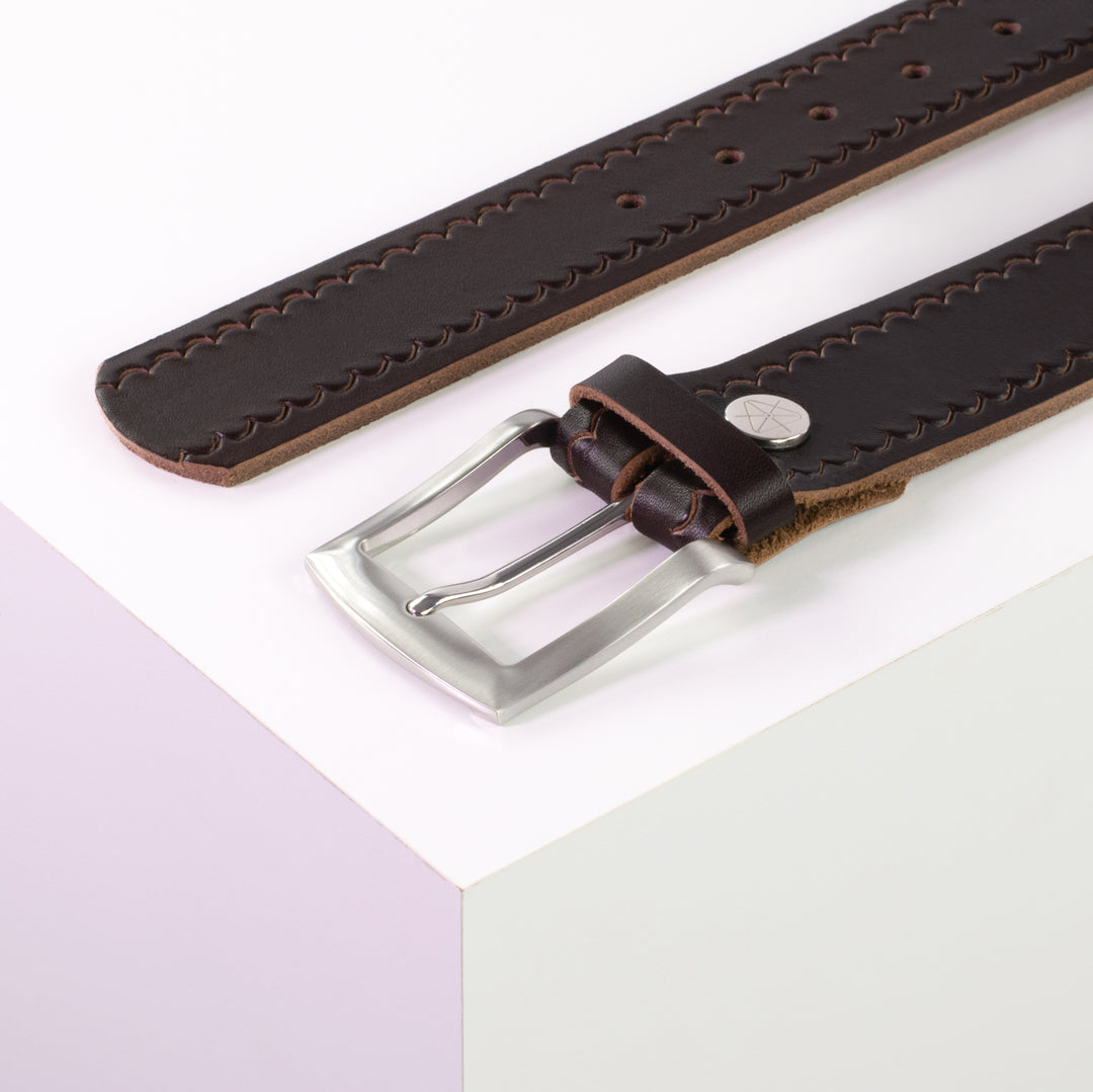 Ledergürtel 4cm mit Schnalle Bangkok dunkelbraun kleine Welle
