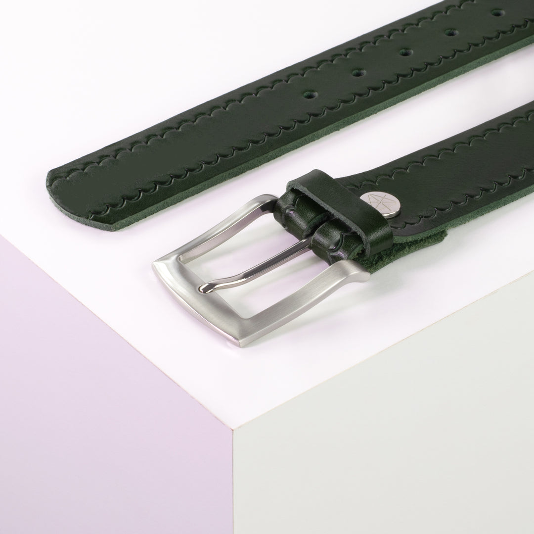 Ledergürtel 4cm mit Schnalle Bangkok grün kleine Welle