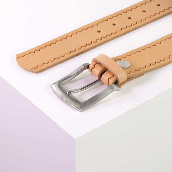 Ledergürtel 4cm mit Schnalle Bangkok natur kleine Welle