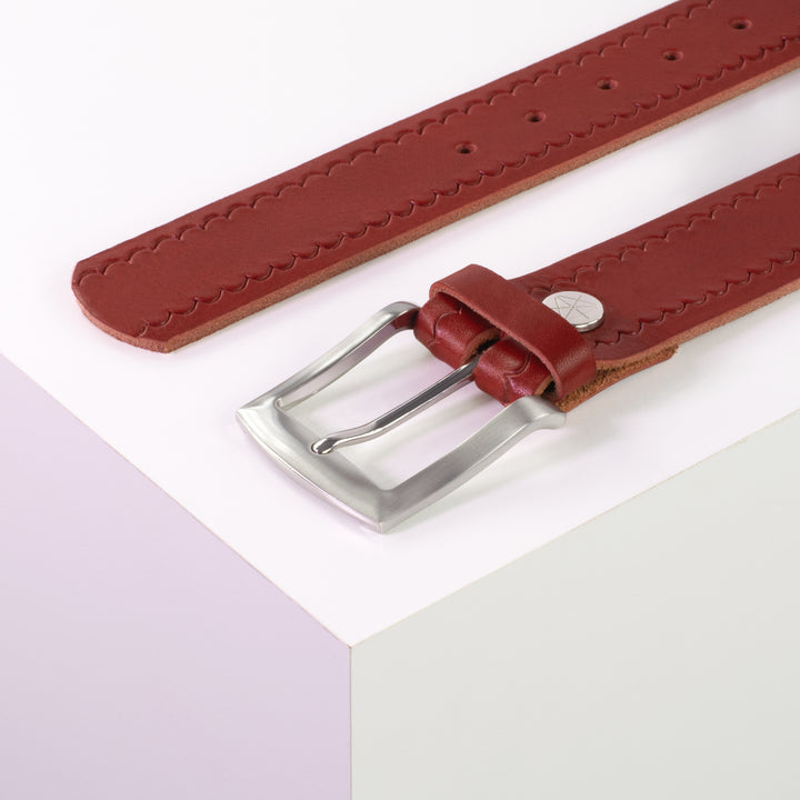 Ledergürtel 4cm mit Schnalle Bangkok rot kleine Welle