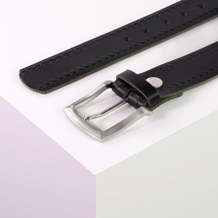 Ledergürtel 4cm mit Schnalle Bangkok schwarz kleine Welle