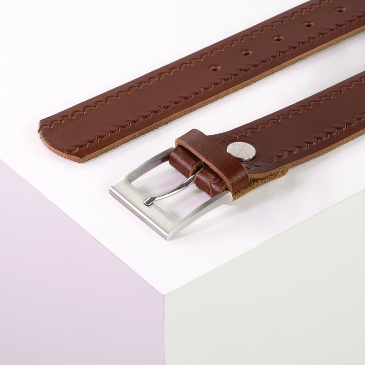 Ledergürtel 4cm mit Schnalle Copenhagen cognac kleine Welle