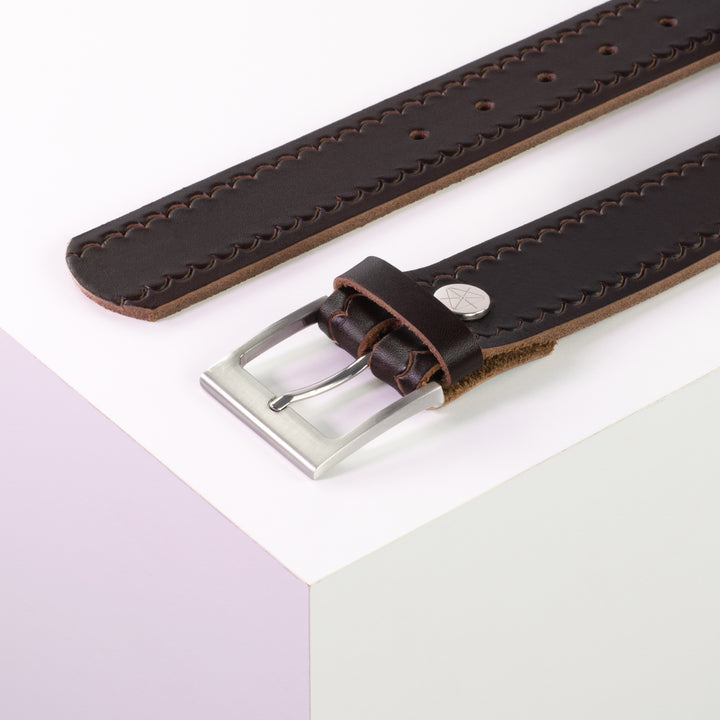 Ledergürtel 4cm mit Schnalle Copenhagen dunkelbraun kleine Welle