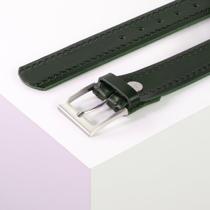 Ledergürtel 4cm mit Schnalle Copenhagen grün kleine Welle