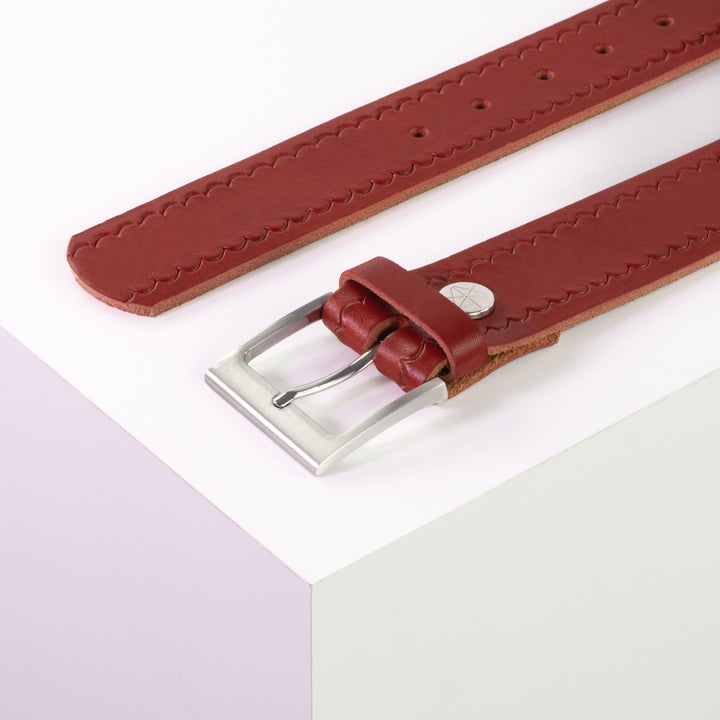 Ledergürtel 4cm mit Schnalle Copenhagen rot kleine Welle