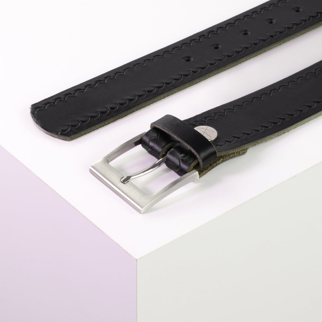 Ledergürtel 4cm mit Schnalle Copenhagen schwarz kleine Welle