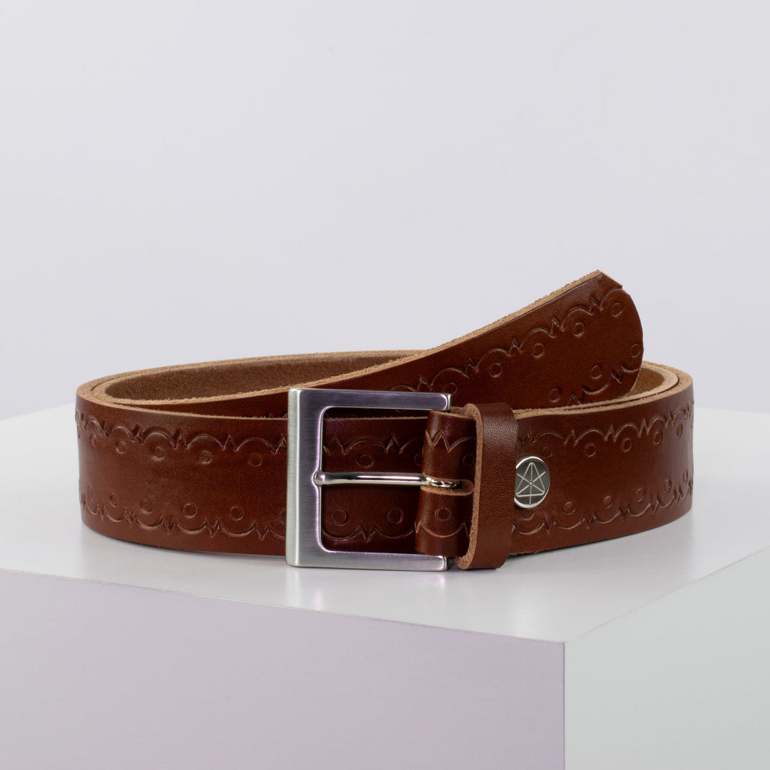 Ledergürtel 4cm mit Schnalle Graz silber glänzend cognac Lochwelle