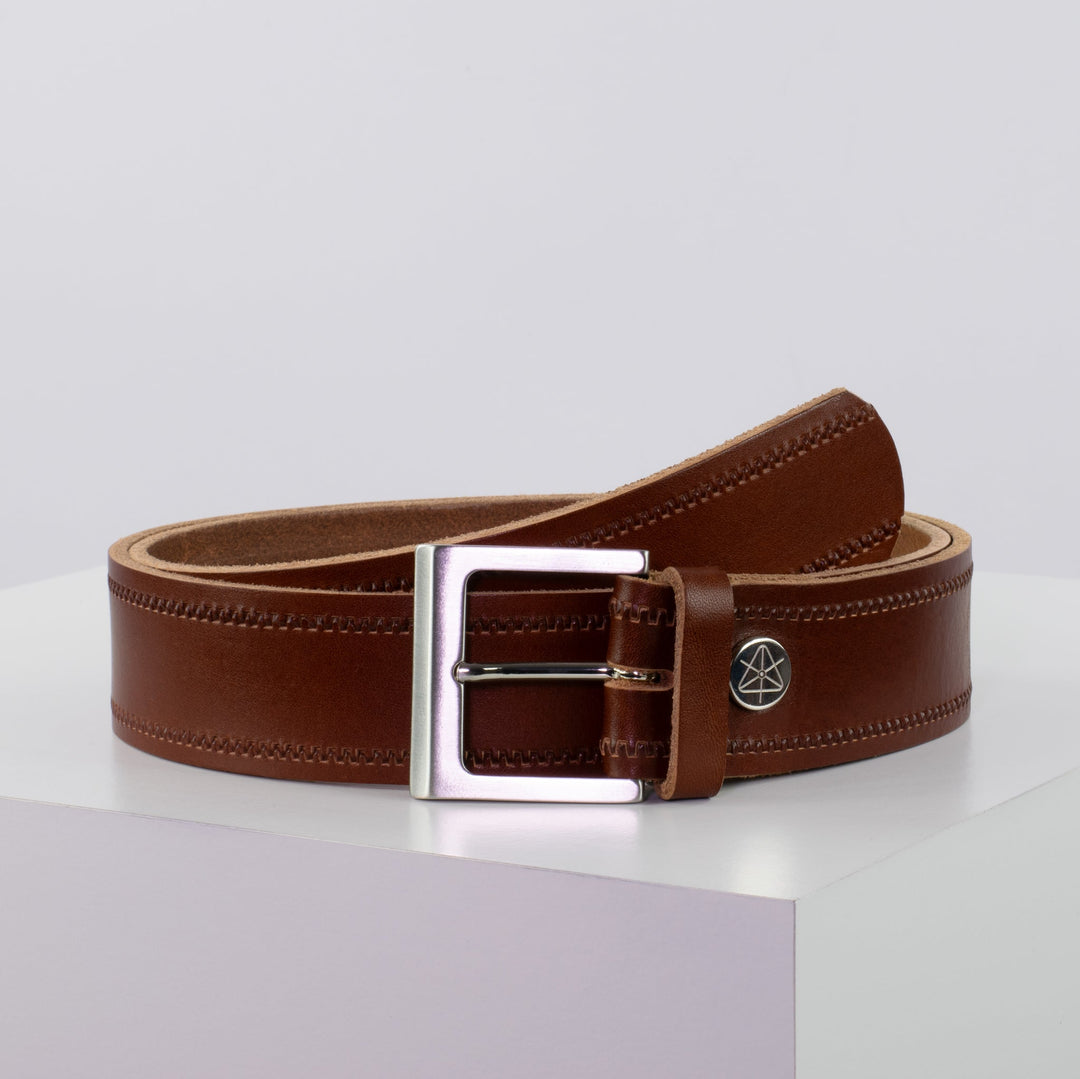 Ledergürtel 4cm mit Schnalle Graz silber glänzend cognac Reißverschluss