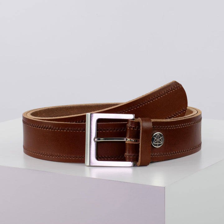 Ledergürtel 4cm mit Schnalle Graz silber glänzend cognac Reißverschluss