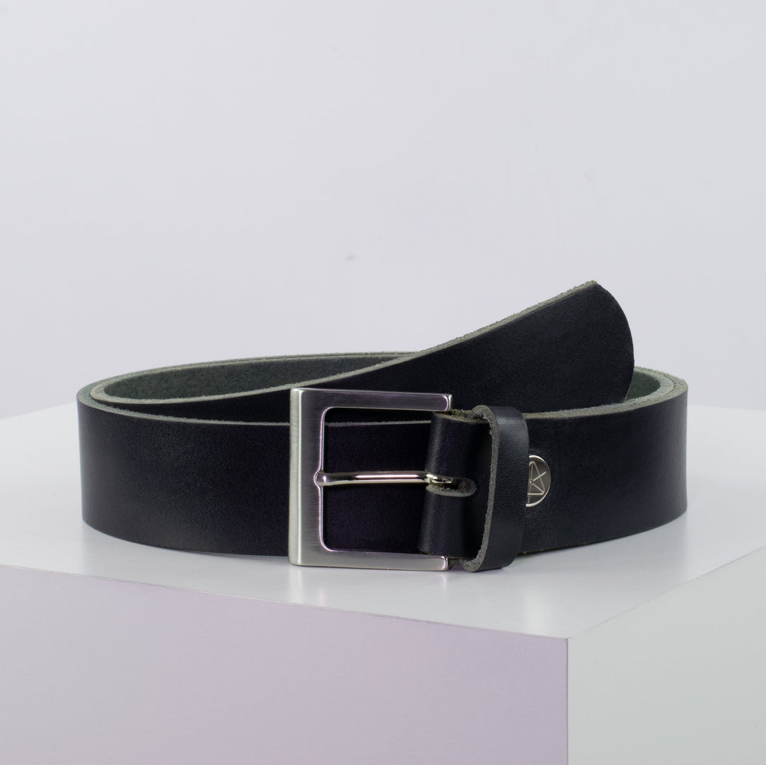 Ledergürtel 4cm mit Schnalle Graz silber glänzend navi ohne Muster
