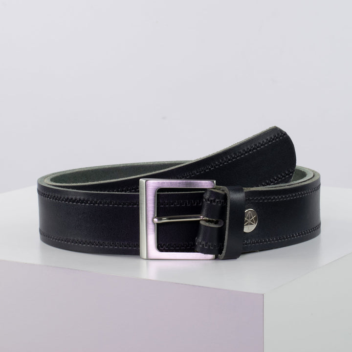 Ledergürtel 4cm mit Schnalle Graz silber glänzend navi Reißverschluss