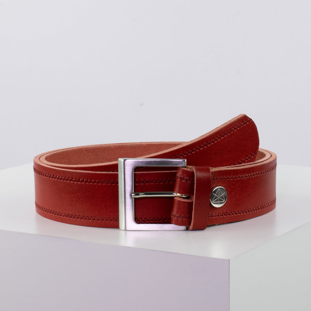 Ledergürtel 4cm mit Schnalle Graz silber glänzend rot Reißverschluss