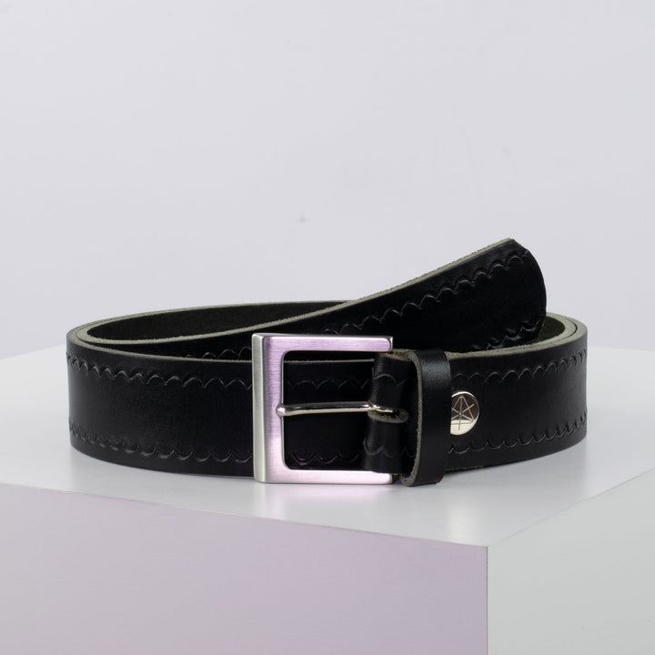 Ledergürtel 4cm mit Schnalle Graz silber glänzend schwarz kleine Welle