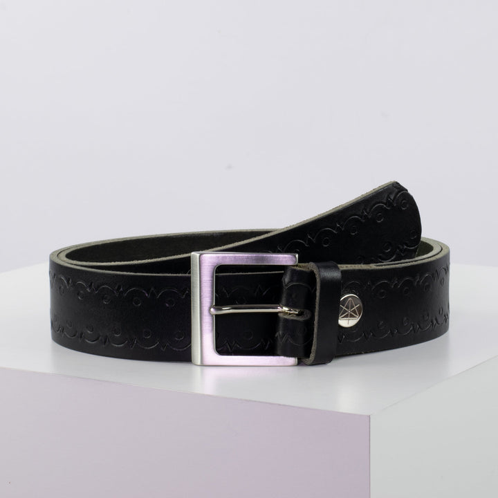 Ledergürtel 4cm mit Schnalle Graz silber glänzend schwarz Lochwelle