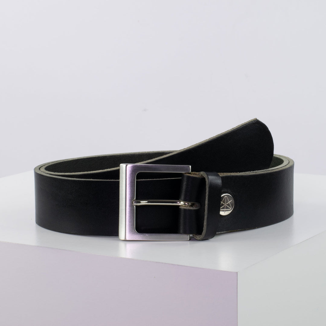 Ledergürtel 4cm mit Schnalle Graz silber glänzend schwarz ohne Muster
