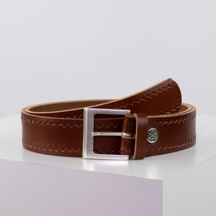 Ledergürtel 4cm mit Schnalle Graz silber matt cognac kleine Welle