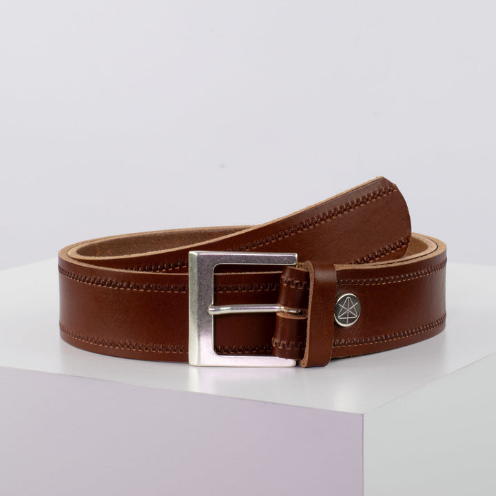 Ledergürtel 4cm mit Schnalle Graz silber matt cognac Reißverschluss