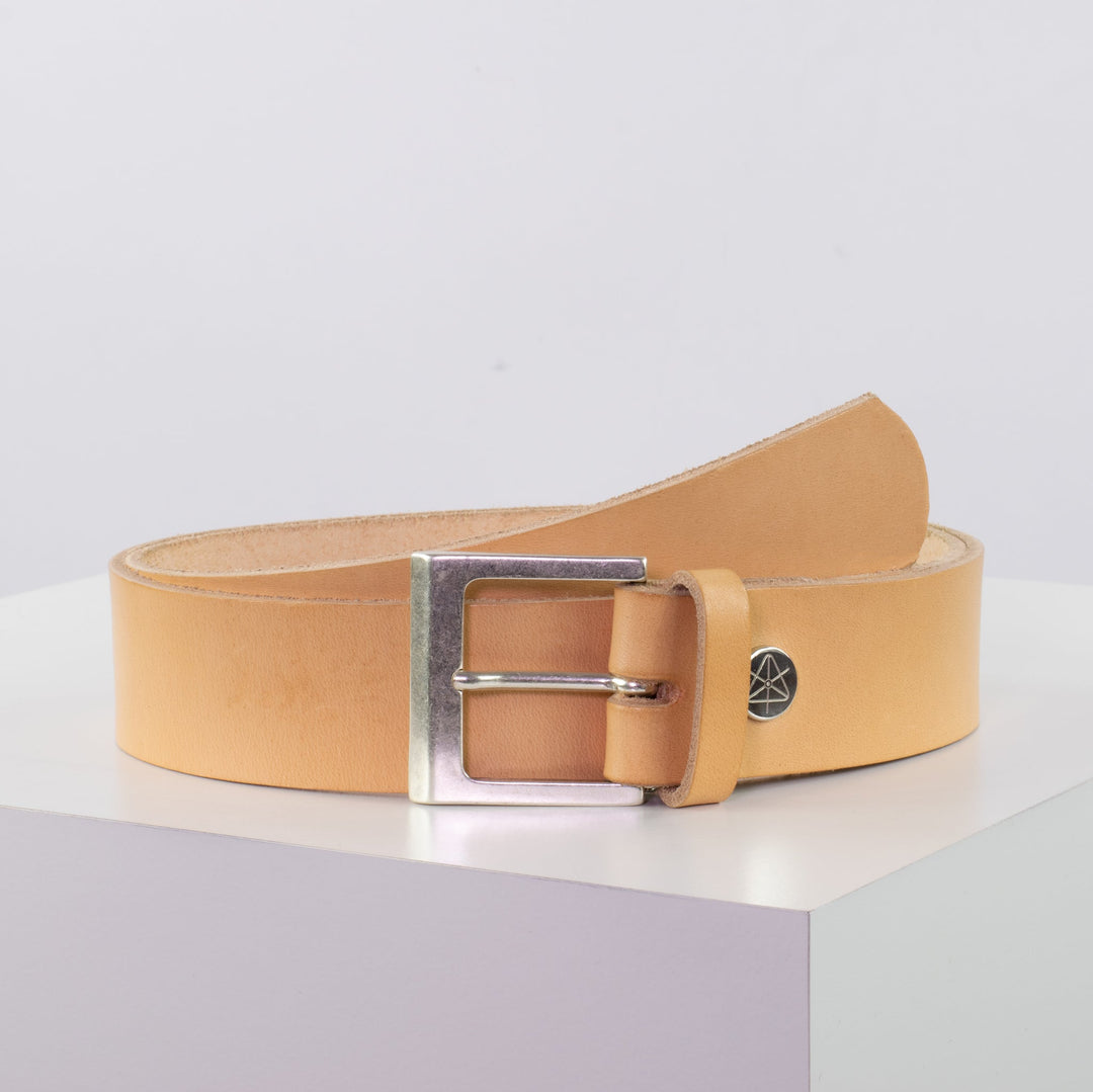 Ledergürtel 4cm mit Schnalle Graz silber matt natur ohne Muster