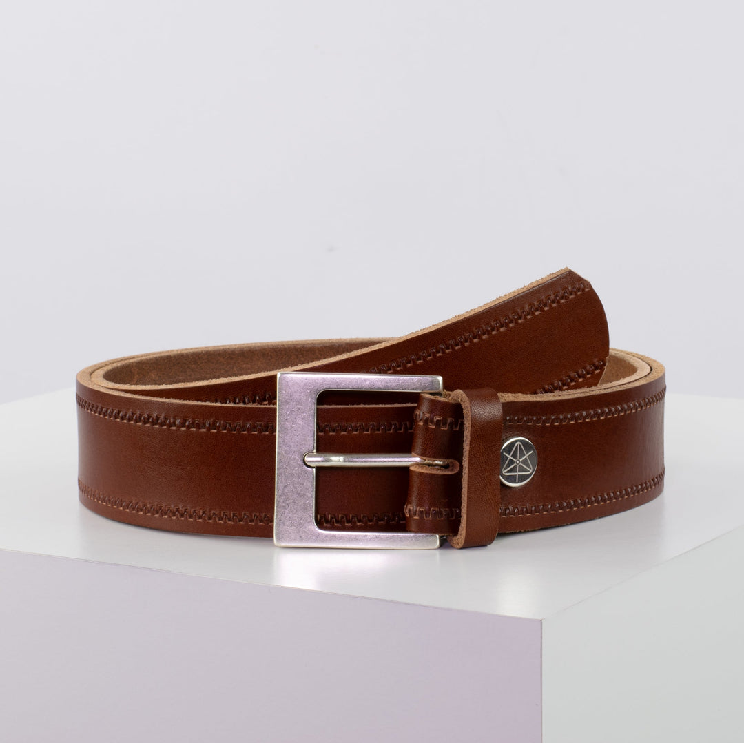 Ledergürtel 4cm mit Schnalle Odessa silber cognac Reißverschluss