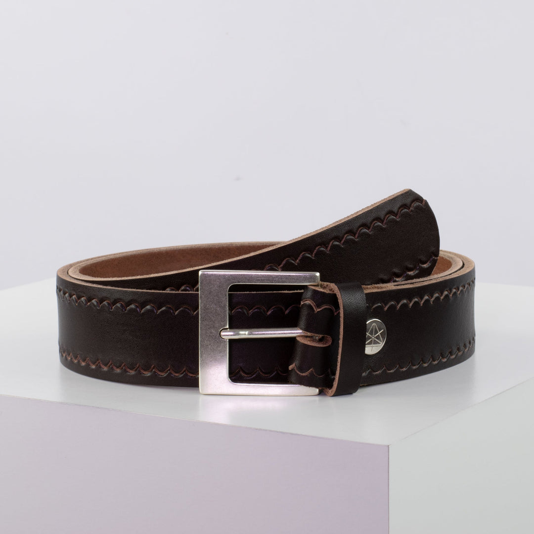 Ledergürtel 4cm mit Schnalle Odessa silber dunkelbraun kleine Welle
