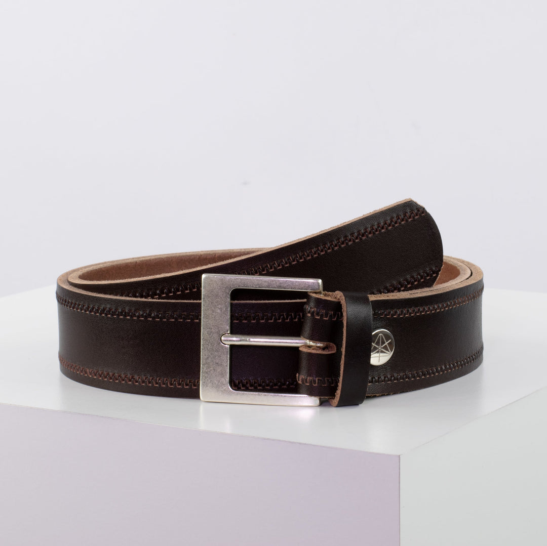 Ledergürtel 4cm mit Schnalle Odessa silber dunkelbraun Reißverschluss
