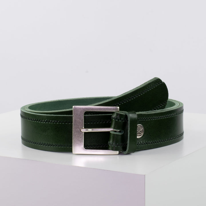Ledergürtel 4cm mit Schnalle Odessa silber grün Reißverschluss