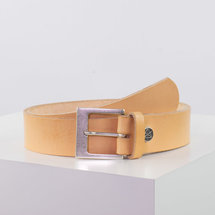 Ledergürtel 4cm mit Schnalle Odessa silber natur ohne Muster