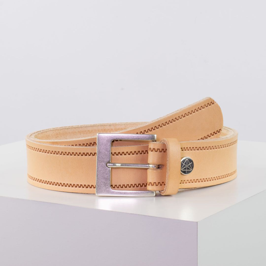 Ledergürtel 4cm mit Schnalle Odessa silber natur Reißverschluss
