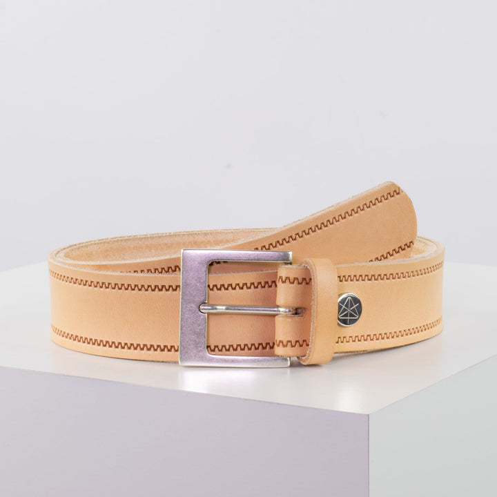 Ledergürtel 4cm mit Schnalle Odessa silber natur Reißverschluss