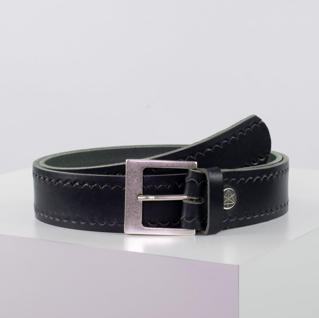 Ledergürtel 4cm mit Schnalle Odessa silber navi kleine Welle