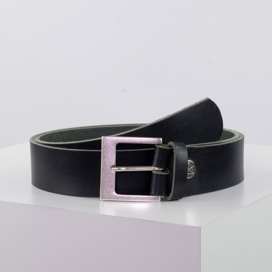 Ledergürtel 4cm mit Schnalle Odessa silber navi ohne Muster