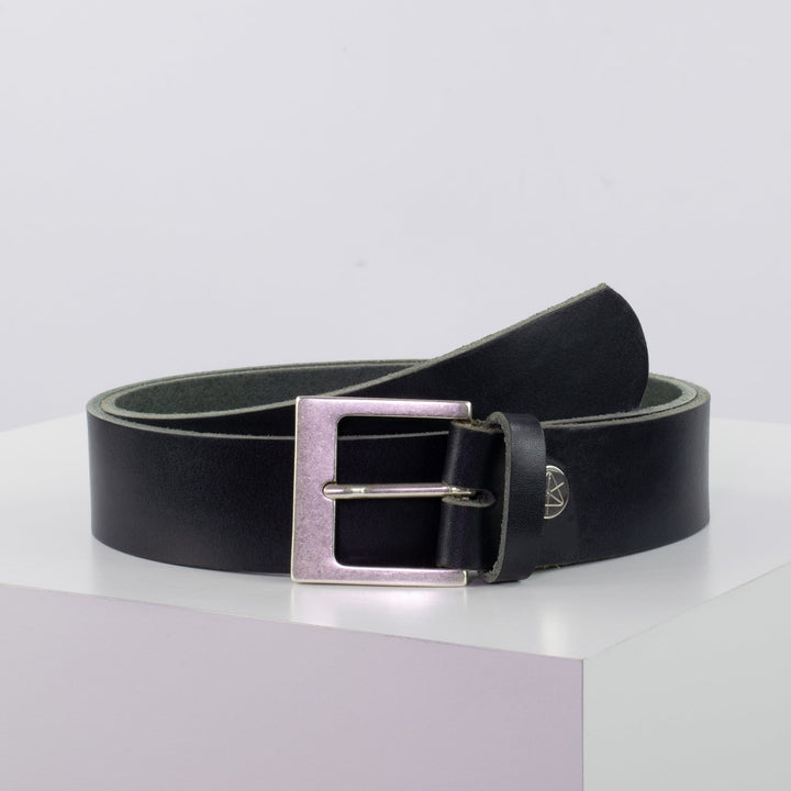 Ledergürtel 4cm mit Schnalle Odessa silber navi ohne Muster
