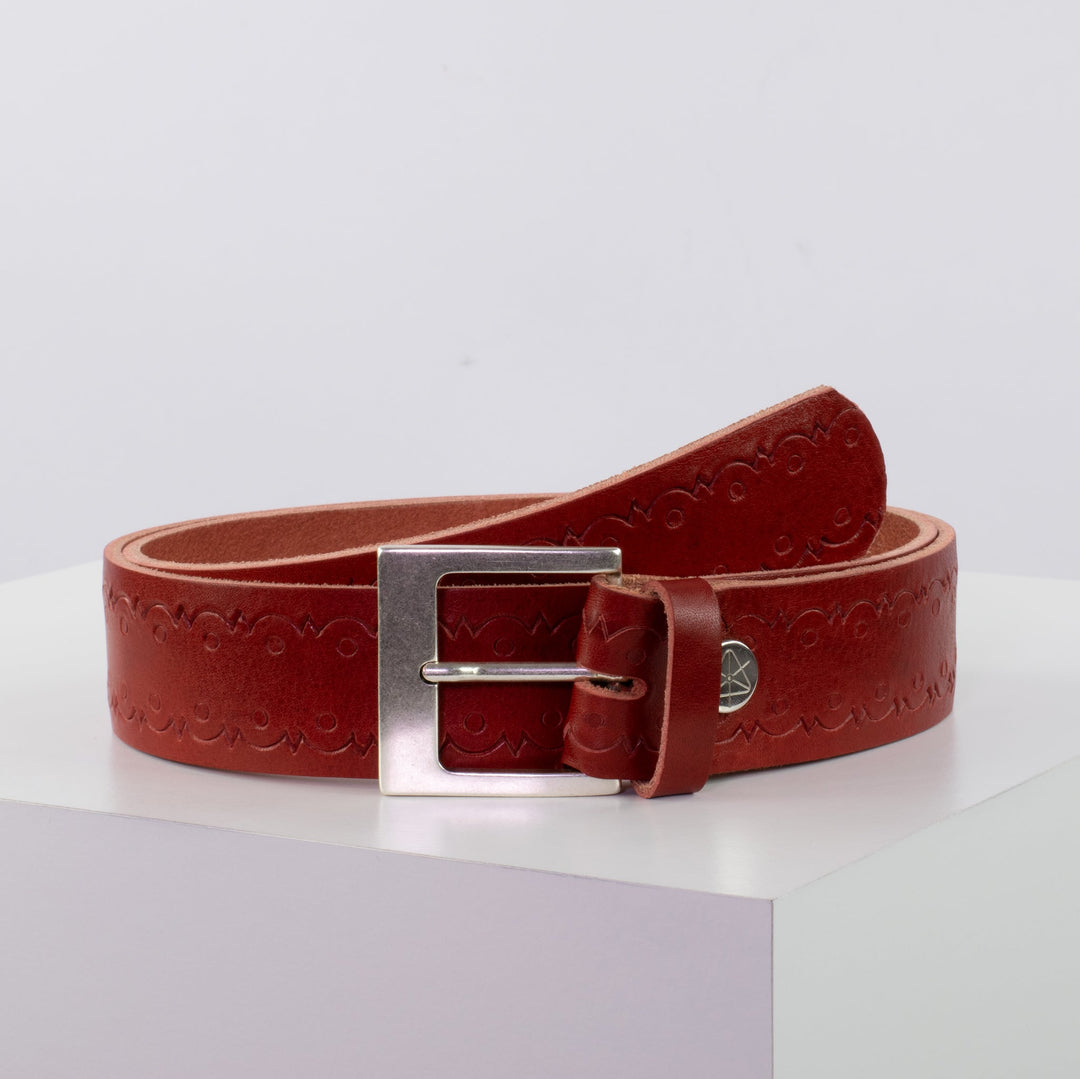 Ledergürtel 4cm mit Schnalle Odessa silber rot Lochwelle