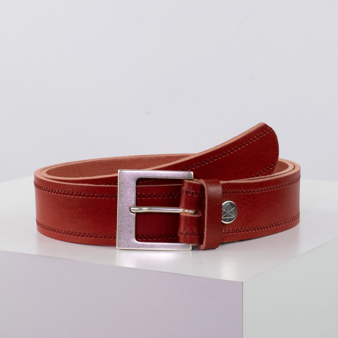 Ledergürtel 4cm mit Schnalle Odessa silber rot Reißverschluss
