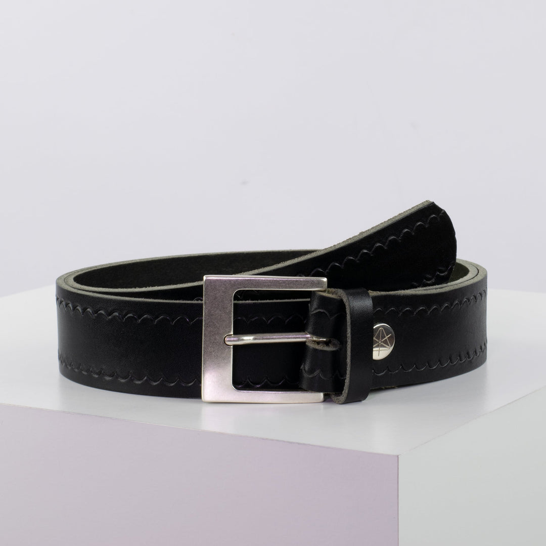 Ledergürtel 4cm mit Schnalle Odessa silber schwarz kleine Welle
