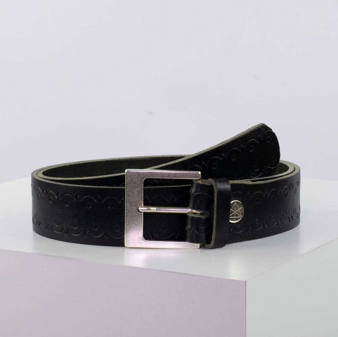 Ledergürtel 4cm mit Schnalle Odessa silber schwarz Lochwelle
