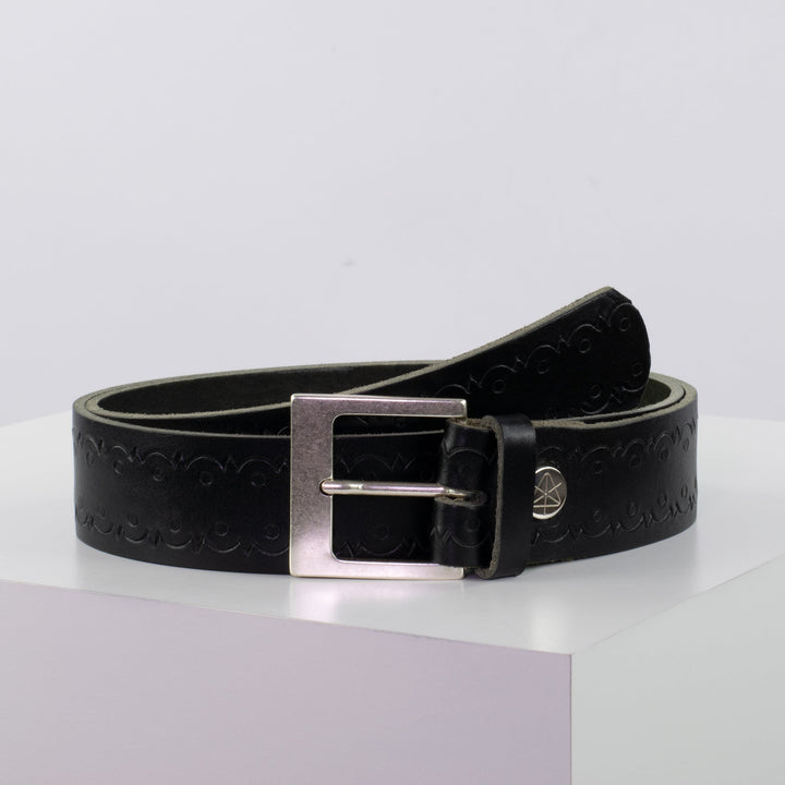 Ledergürtel 4cm mit Schnalle Odessa silber schwarz Lochwelle