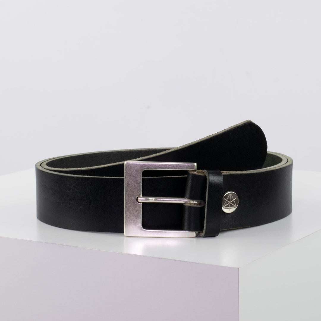 Ledergürtel 4cm mit Schnalle Odessa silber schwarz ohne Muster