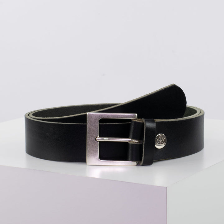 Ledergürtel 4cm mit Schnalle Odessa silber schwarz ohne Muster