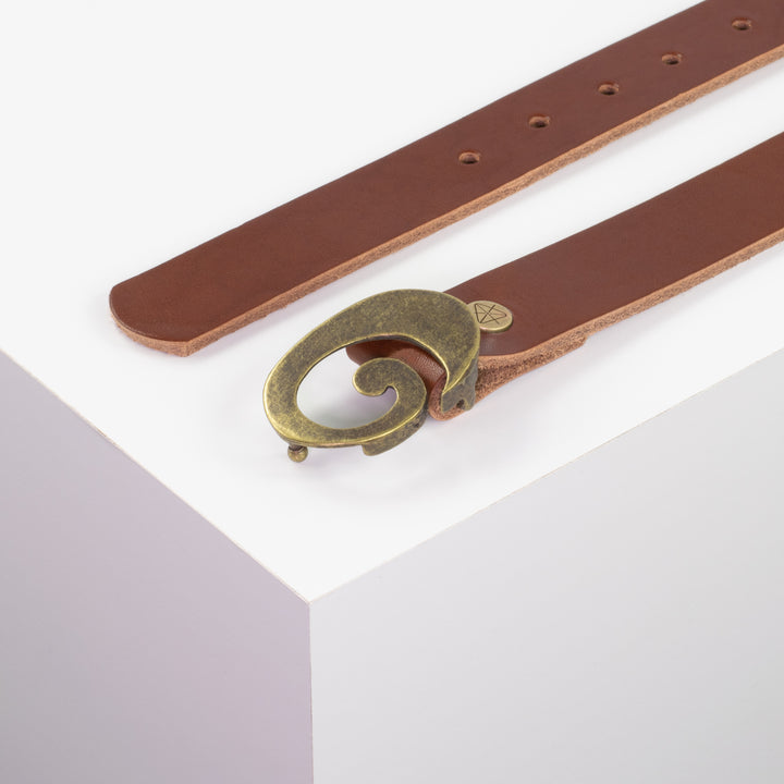 Ledergürtel 3cm mit Schnalle Schnecke messing cognac ohne Muster